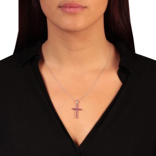 Λευκόχρυσος 18k Γυναικείος Σταυρός Ρουμπίνια
