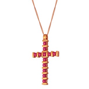 Γυναικείο ροζ χρυσό 18k κολιέ Σταυρός με Αλυσίδα