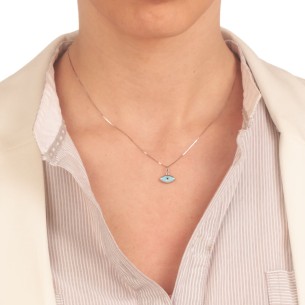 Λευκόχρυσο 14k μοτίφ Μάτι Τιρκουάζ