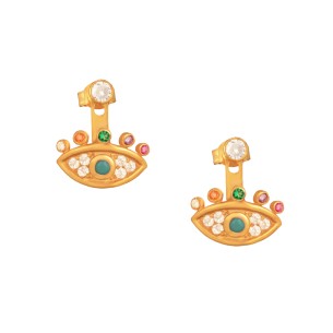 Ασημένια επίχρυσα σκουλαρίκια ear jacket Μάτια