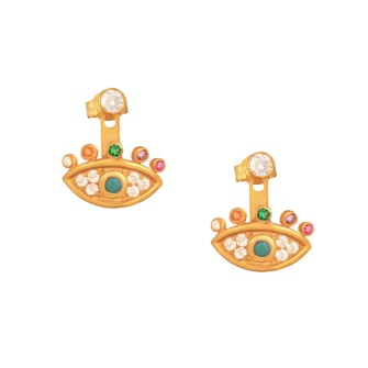 Ασημένια επίχρυσα σκουλαρίκια ear jacket Μάτια