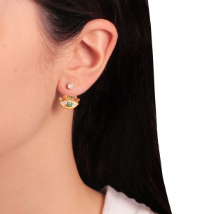 Ασημένια επίχρυσα σκουλαρίκια ear jacket Μάτια