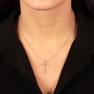 Λευκόχρυσο 14k κολιέ Αλυσίδα Σταυρός
