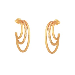 Ασημένια επίχρυσα σκουλαρίκια Τριπλοί Κρίκοι 30.00mm