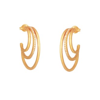 Ασημένια επίχρυσα σκουλαρίκια Τριπλοί Κρίκοι 30.00mm