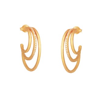 Ασημένια επίχρυσα σκουλαρίκια Τριπλοί Κρίκοι 30.00mm