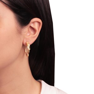 Ασημένια επίχρυσα σκουλαρίκια Τριπλοί Κρίκοι 30.00mm