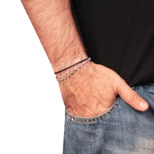 Βραχιόλι κορδόνι ασημένιες Μπάρες