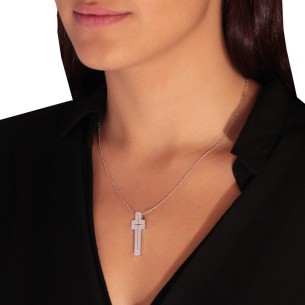 Λευκόχρυσος 18k Γυναικείος Σταυρός Διαμάντια