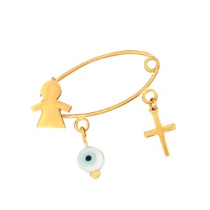 Χρυσή 9k παιδική Παραμάνα Κορίτσι Σταυρός Μάτι