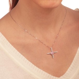 Λευκόχρυσος 14k Γυναικείος Σταυρός Χ