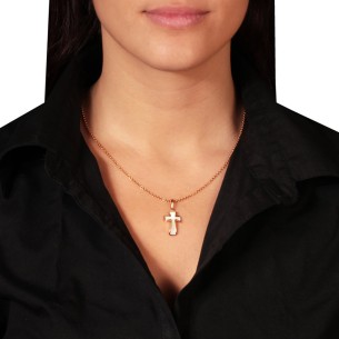 Γυναικείο ρόζ χρυσό 18k Κολιέ Σταυρός Φίλντισι