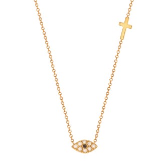 Χρυσό 9k κολιέ Μάτι Σταυρός