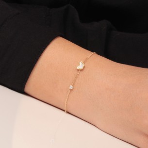 Χρυσό 9k βραχιόλι Πεταλούδα Μονόπετρο