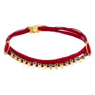 Βραχιόλι κορδόνια ασημένια επίχρυσα Φύλλα Αιματίτες