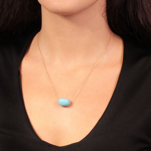 Ασημένιο επίχρυσο κολιέ Αλυσίδα Πέτρα Τιρκουάζ