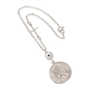 Ασημένιο Γούρι Αυτοκινήτου Εικόνα Μάτι Σταυρός