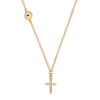 Γυναικείο χρυσό 14k κολιέ Αλυσίδα Σταυρός Μάτι