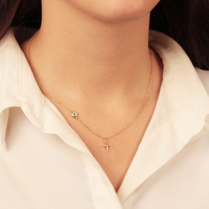 Γυναικείο χρυσό 14k κολιέ Αλυσίδα Σταυρός Μάτι