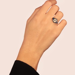 Ασημένιο επίχρυσο δαχτυλίδι Μάτι