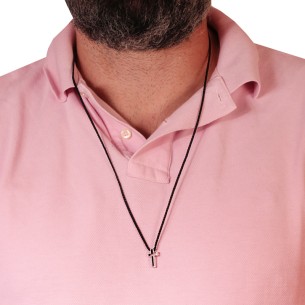 Κολιέ κορδόνι ασημένιος Σταυρός