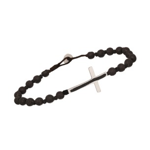 Βραχιόλι κορδόνι ασημένιος Σταυρός Πέτρες