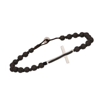 Βραχιόλι κορδόνι ασημένιος Σταυρός Πέτρες