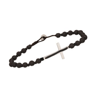 Βραχιόλι κορδόνι ασημένιος Σταυρός Πέτρες