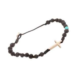 Βραχιόλι κορδόνι ασημένιος Σταυρός Πέτρες Λάβα