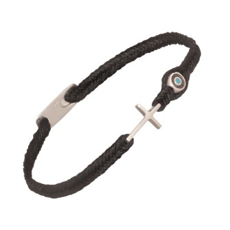 Βραχιόλι κορδόνι ασημένιος Σταυρός Μάτι