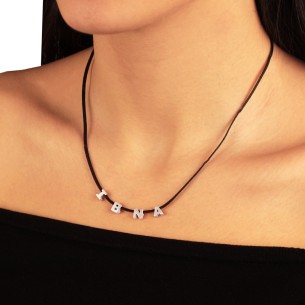 Κολιέ κορδόνι ασημένια Γράμματα Ελληνικά