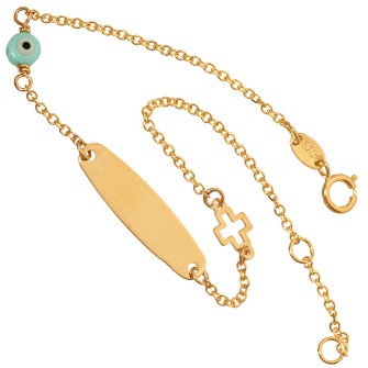 Χρυσό 9k βραχιόλι Ταυτότητα Μάτι Σταυρός