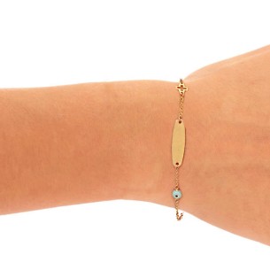 Χρυσό 9k βραχιόλι Ταυτότητα Μάτι Σταυρός