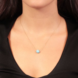 Ασημένιο επίχρυσο κολιέ Αλυσίδα Πέτρα Τιρκουάζ