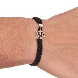 Βραχιόλι κορδόνι ασημένιο Πηδάλιο