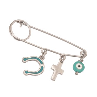 Ασημένια παιδική Παραμάνα Αγόρι Σταυρός Μάτι