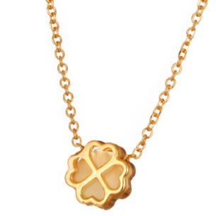 Χρυσό 9k κολιέ Τετράφυλλο Καρδιές Σταυρός