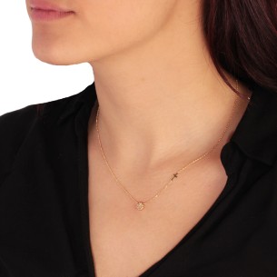 Χρυσό 9k κολιέ Τετράφυλλο Καρδιές Σταυρός