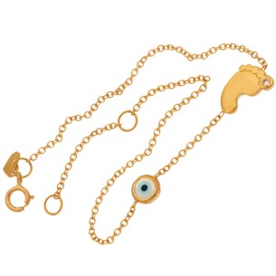 Χρυσό 9k βραχιόλι παιδική Πατούσα Μάτι