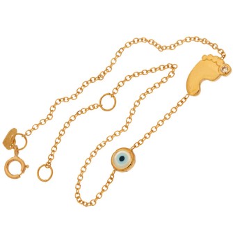 Χρυσό 9k βραχιόλι παιδική Πατούσα Μάτι