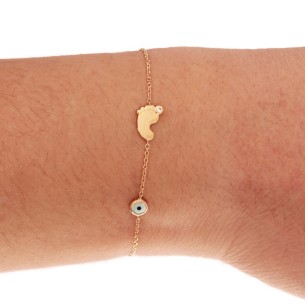 Χρυσό 9k βραχιόλι παιδική Πατούσα Μάτι