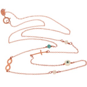 Ρόζ χρυσό κολιέ 14k Σταυρός Μάτι 'Απειρο