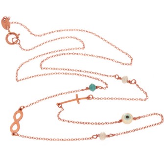 Ρόζ χρυσό κολιέ 14k Σταυρός Μάτι 'Απειρο