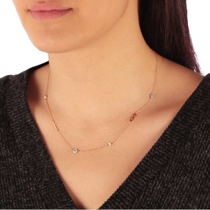 Ρόζ χρυσό κολιέ 14k Σταυρός Μάτι 'Απειρο