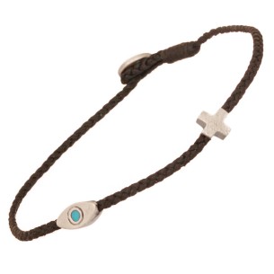 Βραχιόλι κορδόνι ασημένιος Σταυρός Μάτι