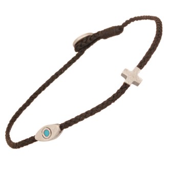 Βραχιόλι κορδόνι ασημένιος Σταυρός Μάτι
