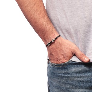 Βραχιόλι κορδόνι ασημένιος Σταυρός Μάτι