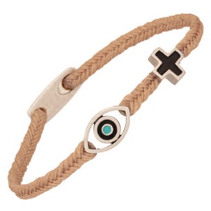 Βραχιόλι κορδόνι ασημένιος Σταυρός Μάτι