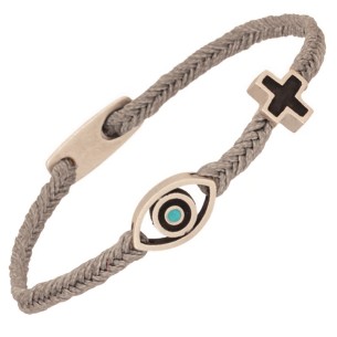 Βραχιόλι κορδόνι ασημένιος Σταυρός Μάτι