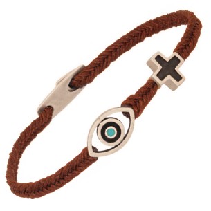Βραχιόλι κορδόνι ασημένιος Σταυρός Μάτι